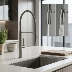 Pure.Sink Luxion Grifo de cocina profesional en color gris metalizado con caño flexible y 2 tipos de chorro PLXFLEX-61